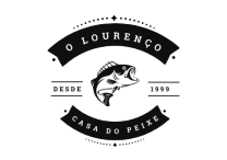 Logo with fish illustration and text 'O Lourenço Casa do Peixe'.