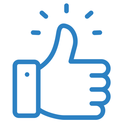 Blue outline of a thumbs-up icon with lines indicating emphasis.