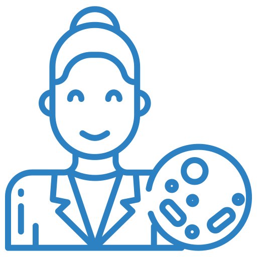 Line art of scientist with petri dish.